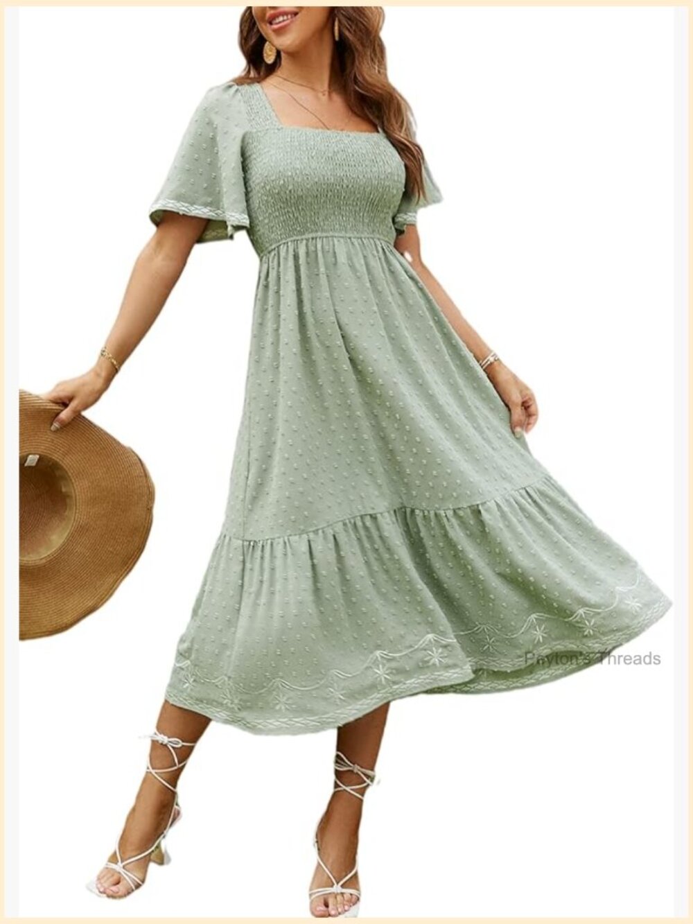 Short Sleeve Smocked Square Neck A Line Flowy Maxi Dress